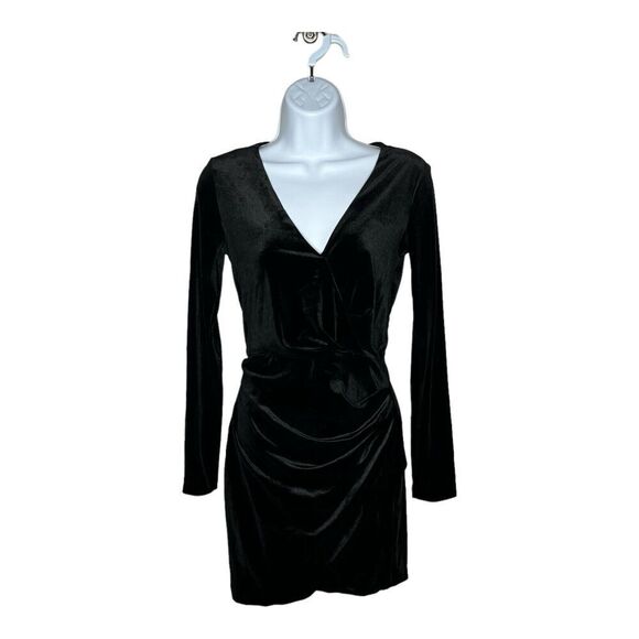 Zara Womens Short Velvet Dress Size XS Black Long Sleeve V Neck Party Velour - Picture 1 of 16